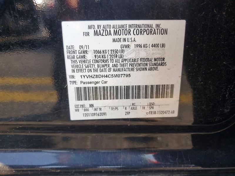 2012 Mazda 6 მანქანა იყიდება აუქციონზე, vin: 1YVHZ8DH4C5M07795, აუქციონის ნომერი: 64639996