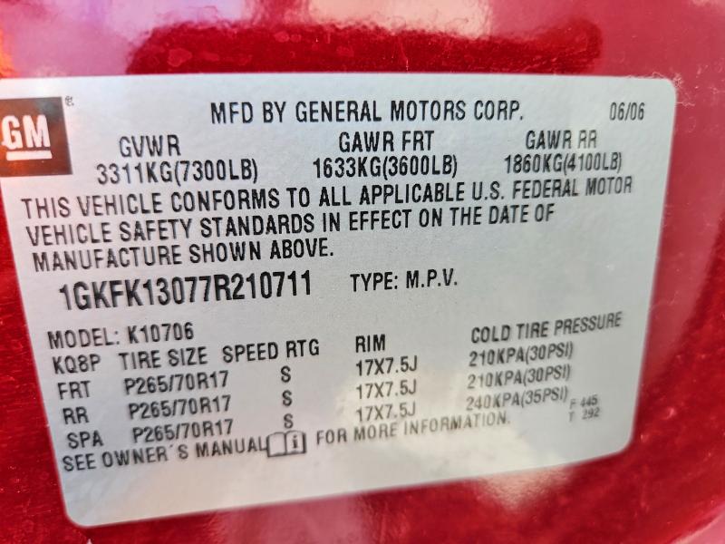 Auction sale of the 2007 Gmc Yukon, vin: 1GKFK13077R210711, lot number: 66179386