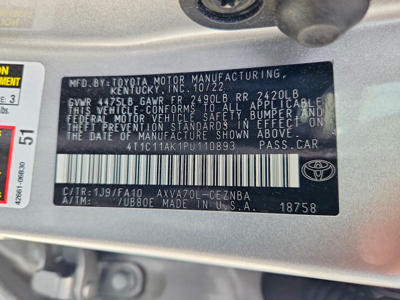 Продаж на аукціоні авто 2023 Toyota Camry, vin: 4T1C11AK1PU110893, номер лоту: 63647956