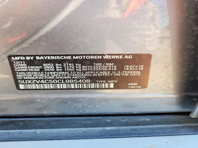 66112636 :رقم المزاد ، 5UXZV4C50CL985408 vin ، 2012 Bmw X5 مزاد بيع