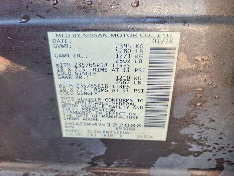 2018 Nissan Murano მანქანა იყიდება აუქციონზე, vin: 5N1AZ2MH4JN122088, აუქციონის ნომერი: 63812416