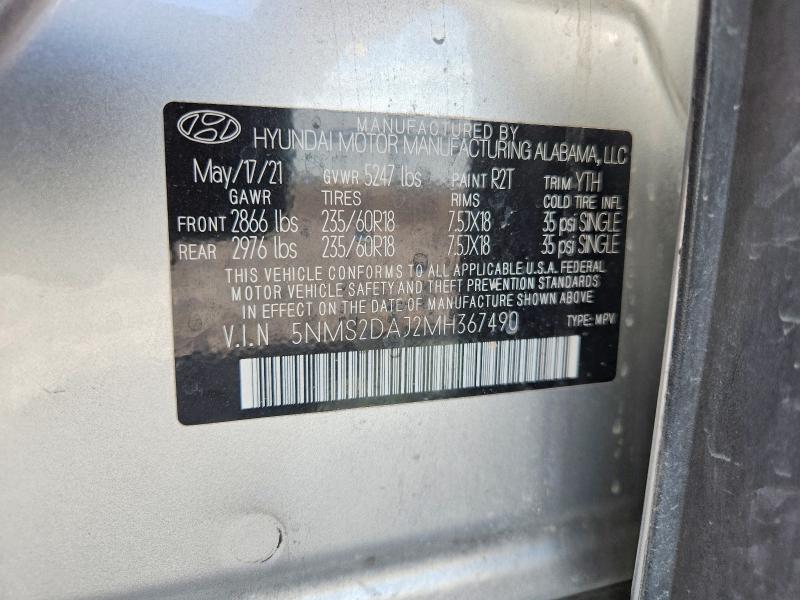 66441866 :رقم المزاد ، 5NMS2DAJ2MH367490 vin ، 2021 Hyundai Santa Fe مزاد بيع