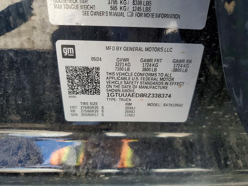Aukcja sprzedaży 2024 Gmc Sierra, vin: 1GTUUAED8RZ338374, numer aukcji: 65044676