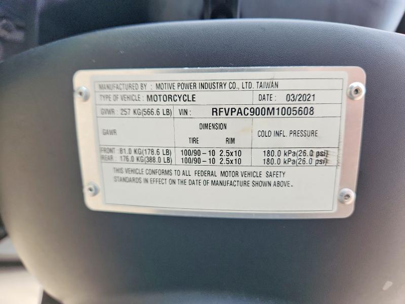 64634096 :رقم المزاد ، RFVPAC900M1005608 vin ، 2021 Genuine Scooter Co. Buddy مزاد بيع