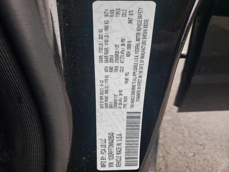 2022 Ram 1500 მანქანა იყიდება აუქციონზე, vin: 1C6SRFFT0NN428543, აუქციონის ნომერი: 65001646