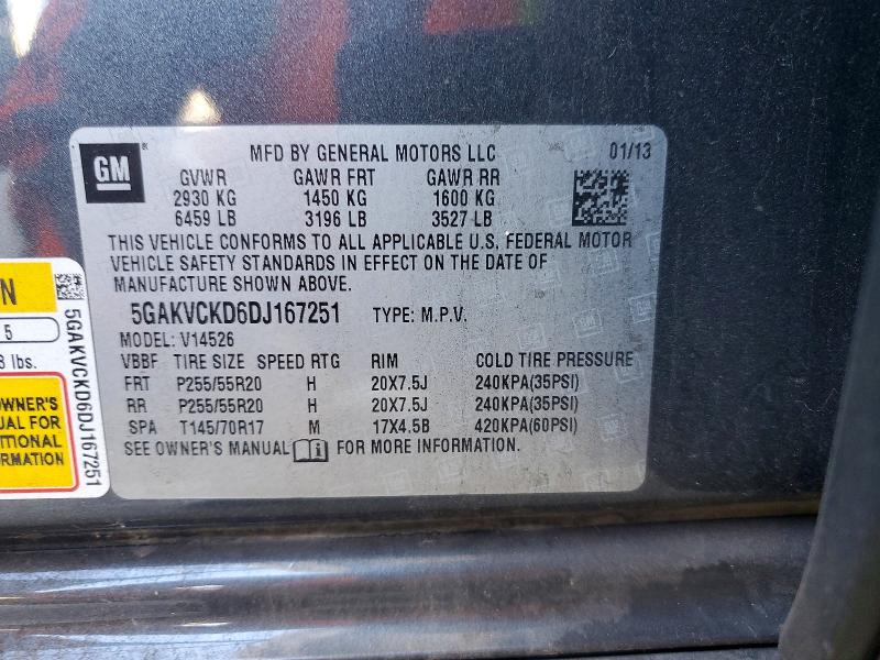Продажа на аукционе авто 2013 Buick Enclave, vin: 5GAKVCKD6DJ167251, номер лота: 64469376