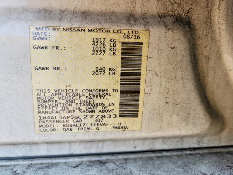 66233806 :رقم المزاد ، 1N4AL3AP5GC277833 vin ، 2016 Nissan Altima مزاد بيع