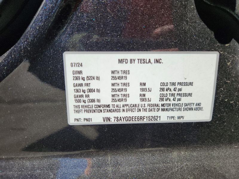 2024 Tesla Model Y მანქანა იყიდება აუქციონზე, vin: 7SAYGDEE6RF152621, აუქციონის ნომერი: 62302326