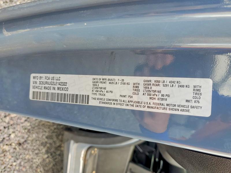 63836326 :رقم المزاد ، 3C6URVJG2LE142322 vin ، 2020 Ram Promaster 3500 مزاد بيع