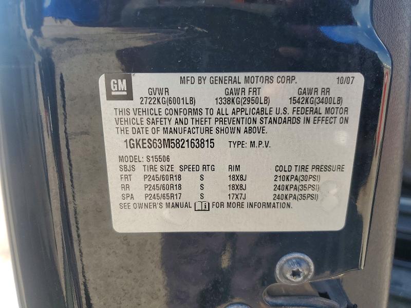 65354276 :رقم المزاد ، 1GKES63M582163815 vin ، 2008 Gmc Envoy مزاد بيع
