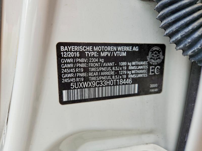 Aukcja sprzedaży 2017 Bmw X3, vin: 5UXWX9C33H0T18446, numer aukcji: 63489586