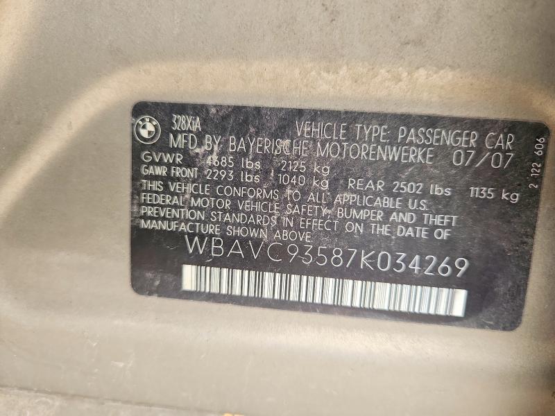 63583746 :رقم المزاد ، WBAVC93587K034269 vin ، 2007 Bmw 328 مزاد بيع