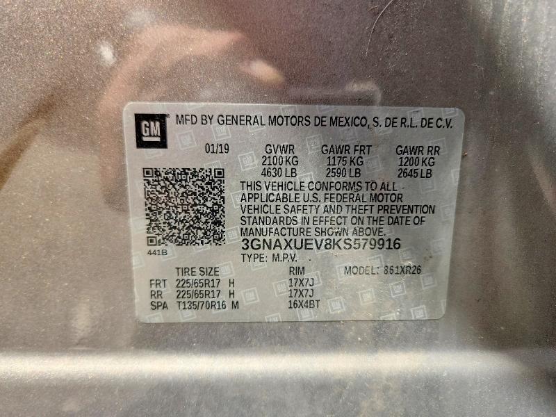 2019 Chevrolet Equinox მანქანა იყიდება აუქციონზე, vin: 3GNAXUEV8KS579916, აუქციონის ნომერი: 66359226