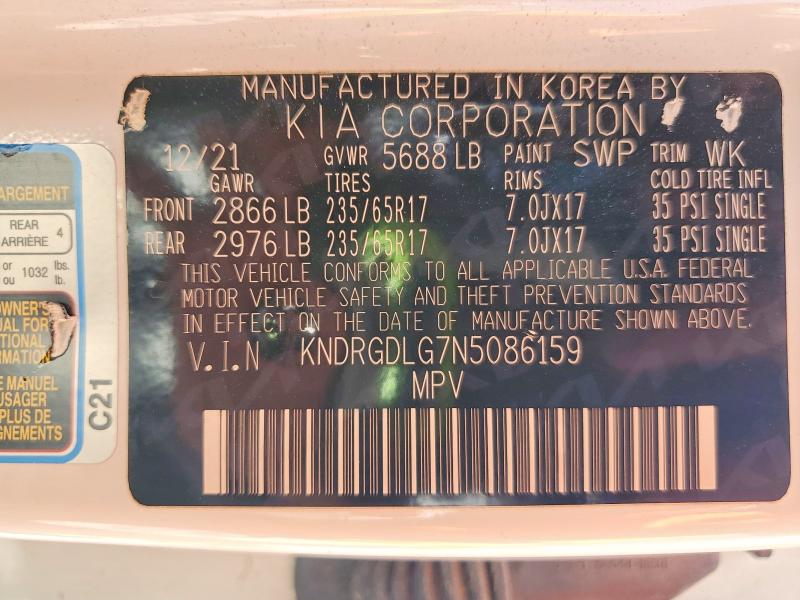 2022 Kia Sorento მანქანა იყიდება აუქციონზე, vin: KNDRGDLG7N5086159, აუქციონის ნომერი: 65059096