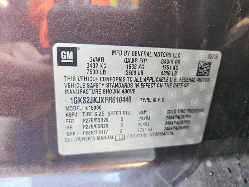 63931336 :رقم المزاد ، 1GKS2JKJXFR610446 vin ، 2015 Gmc Yukon Xl مزاد بيع