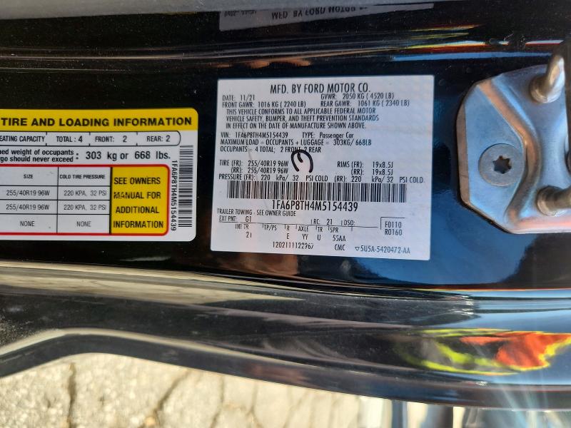 Aukcja sprzedaży 2021 Ford Mustang, vin: 1FA6P8TH4M5154439, numer aukcji: 65441376