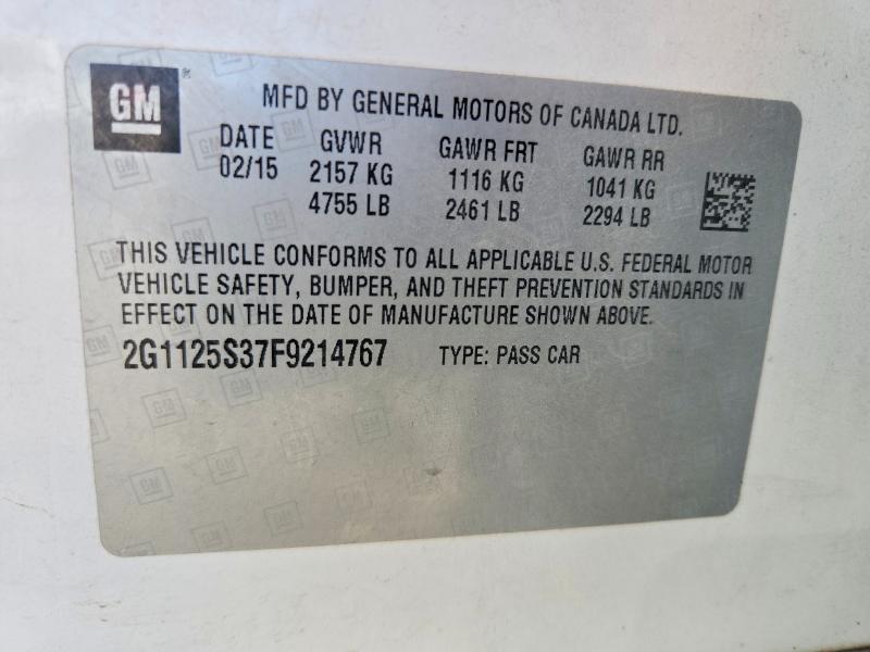 Aukcja sprzedaży 2015 Chevrolet Impala, vin: 2G1125S37F9214767, numer aukcji: 65671206