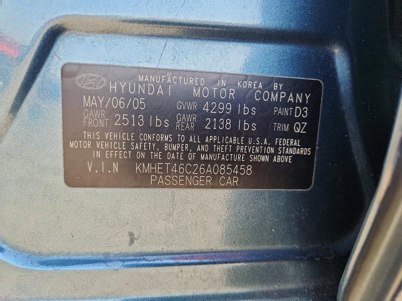 Aukcja sprzedaży 2006 Hyundai Sonata, vin: KMHET46C26A085458, numer aukcji: 67165046