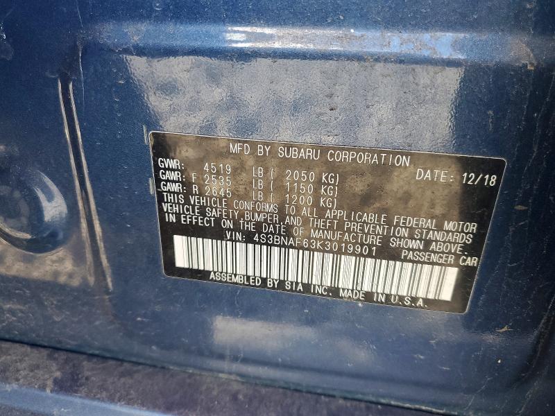 2019 Subaru Legacy მანქანა იყიდება აუქციონზე, vin: 4S3BNAF63K3019901, აუქციონის ნომერი: 63138356