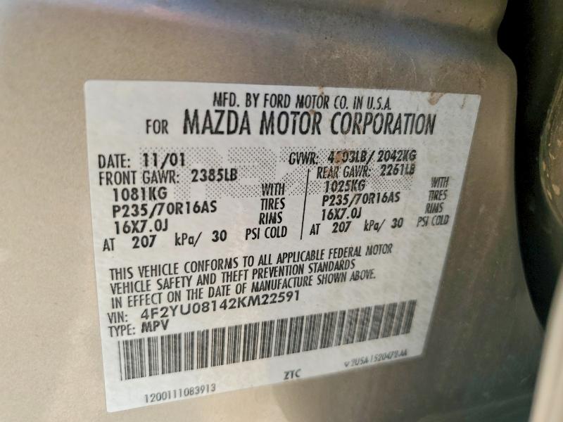 Aukcja sprzedaży 2002 Mazda Tribute, vin: 4F2YU08142KM22591, numer aukcji: 64423276