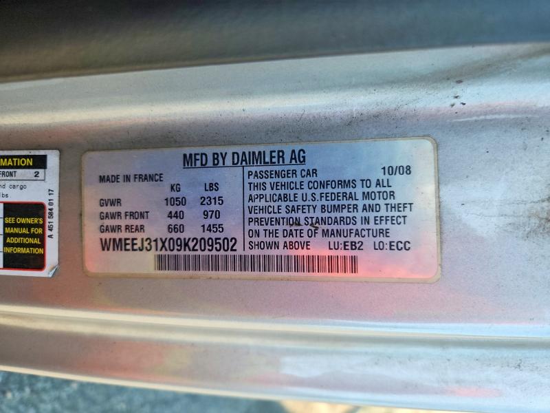 2009 Smart Fortwo მანქანა იყიდება აუქციონზე, vin: WMEEJ31X09K209502, აუქციონის ნომერი: 64312356