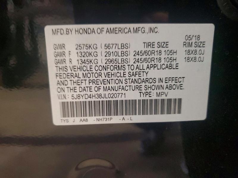 63148726 :رقم المزاد ، 5J8YD4H38JL020771 vin ، 2018 Acura Mdx مزاد بيع