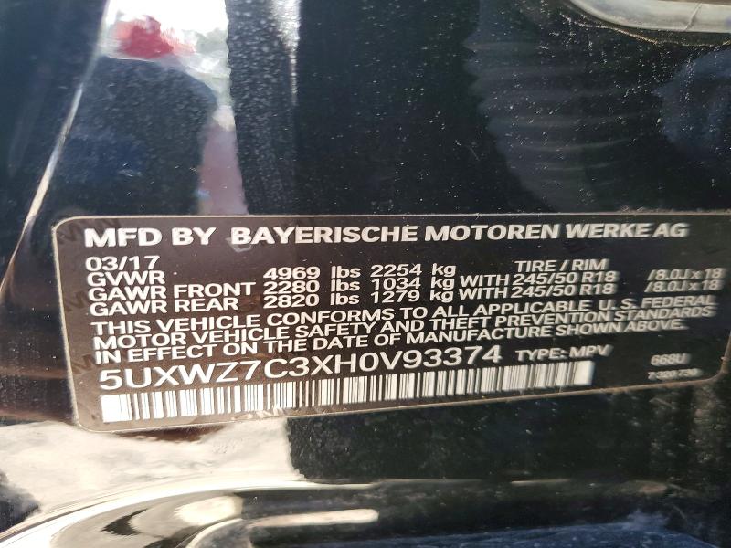 2017 Bmw X3 მანქანა იყიდება აუქციონზე, vin: 5UXWZ7C3XH0V93374, აუქციონის ნომერი: 61448486