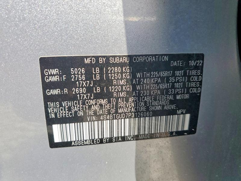 63974326 :رقم المزاد ، 4S4BTGUD7P3126060 vin ، 2023 Subaru Outback مزاد بيع