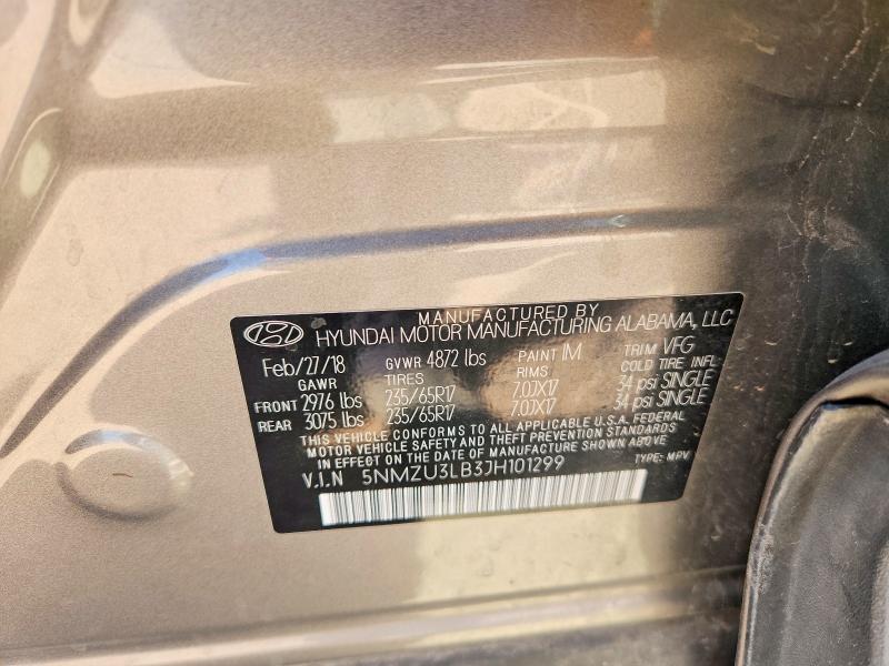 64979186 :رقم المزاد ، 5NMZU3LB3JH101299 vin ، 2018 Hyundai Santa Fe Sport مزاد بيع