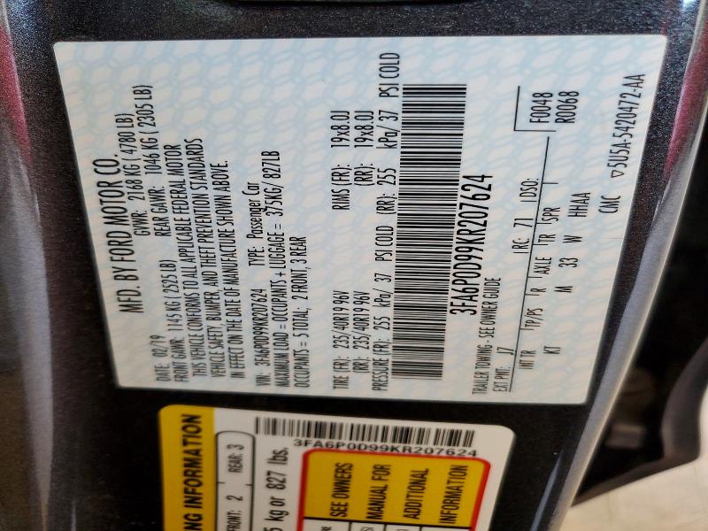 Aukcja sprzedaży 2019 Ford Fusion, vin: 3FA6P0D99KR207624, numer aukcji: 64196766