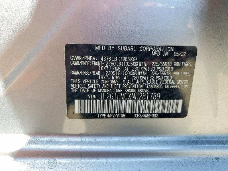 Aukcja sprzedaży 2022 Subaru Crosstrek, vin: JF2GTHMCXNH281789, numer aukcji: 66571546