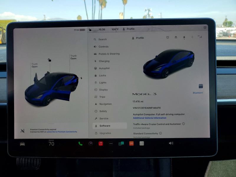 66745766 :رقم المزاد ، 5YJ3E1EA9NF148470 vin ، 2022 Tesla Model 3 مزاد بيع
