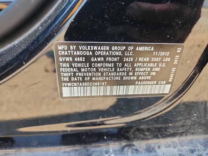 63328886 :رقم المزاد ، 1VWCN7A35DC066187 vin ، 2013 Volkswagen Passat مزاد بيع