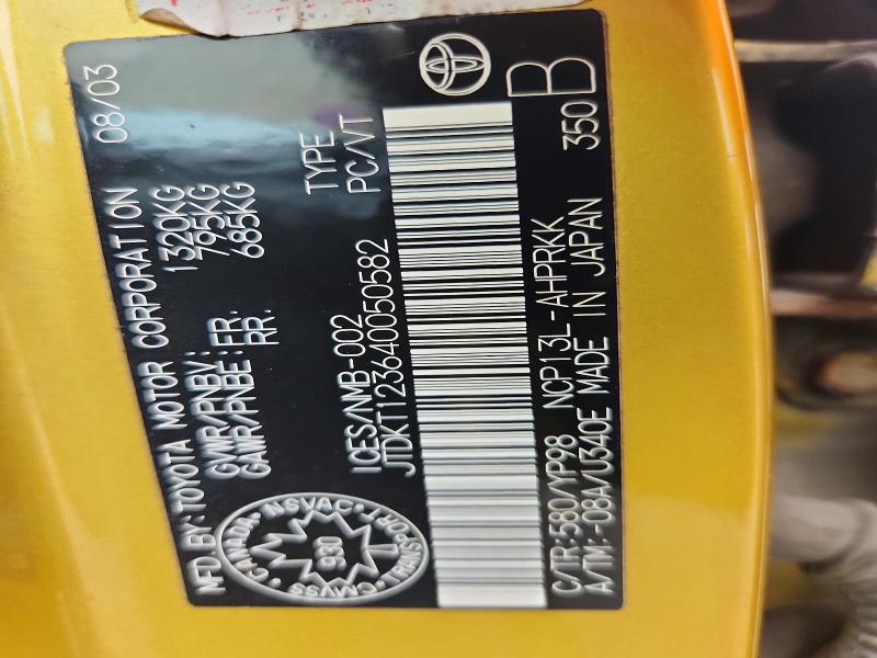 Aukcja sprzedaży 2004 Toyota Echo, vin: JTDKT123640050582, numer aukcji: 65042836
