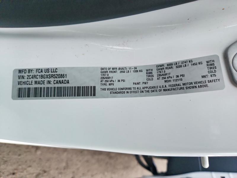 2025 Chrysler Pacifica მანქანა იყიდება აუქციონზე, vin: 2C4RC1BGXSR520861, აუქციონის ნომერი: 65102376
