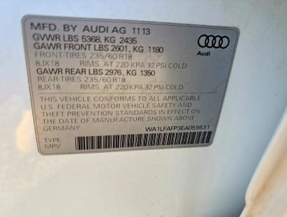Aukcja sprzedaży 2014 Audi Q5, vin: WA1LFAFP3EA059531, numer aukcji: 63502316
