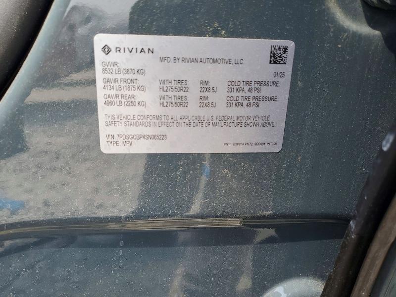 60203466 :رقم المزاد ، 7PDSGCBP4SN065223 vin ، 2025 Rivian R1s مزاد بيع
