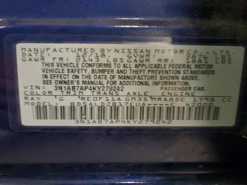 Продажа на аукционе авто 2019 Nissan Sentra, vin: 3N1AB7AP4KY279242, номер лота: 64725106