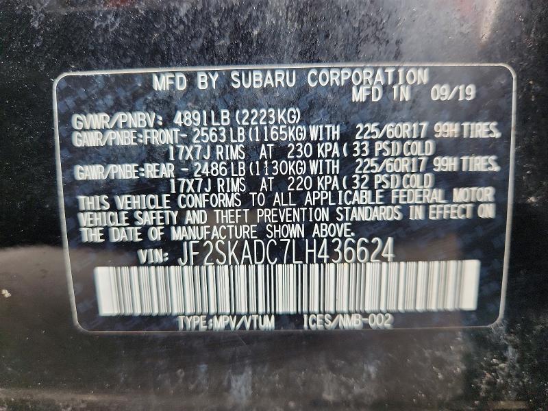 Aukcja sprzedaży 2020 Subaru Forester, vin: JF2SKADC7LH436624, numer aukcji: 65498236
