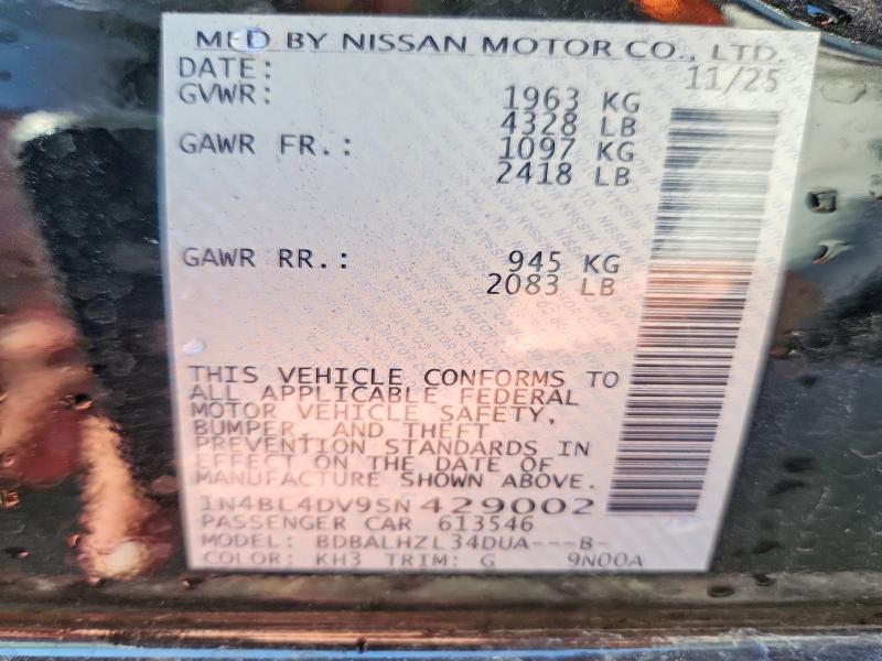 Продажа на аукционе авто 2025 Nissan Altima, vin: 1N4BL4DV9SN429002, номер лота: 63556026