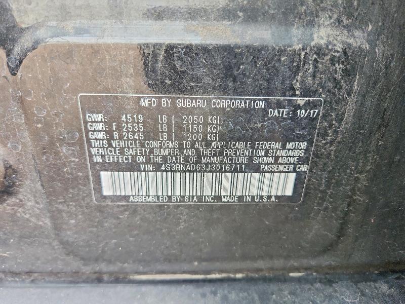 2018 Subaru Legacy მანქანა იყიდება აუქციონზე, vin: 4S3BNAD63J3016711, აუქციონის ნომერი: 64043636