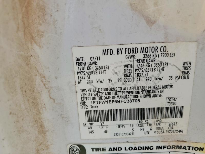 Aukcja sprzedaży 2011 Ford F150, vin: 1FTFW1EF6BFC38706, numer aukcji: 66711876
