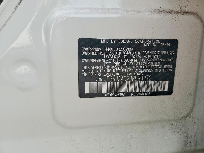 2018 Subaru Forester მანქანა იყიდება აუქციონზე, vin: JF2SJAAC2JH593272, აუქციონის ნომერი: 65604496