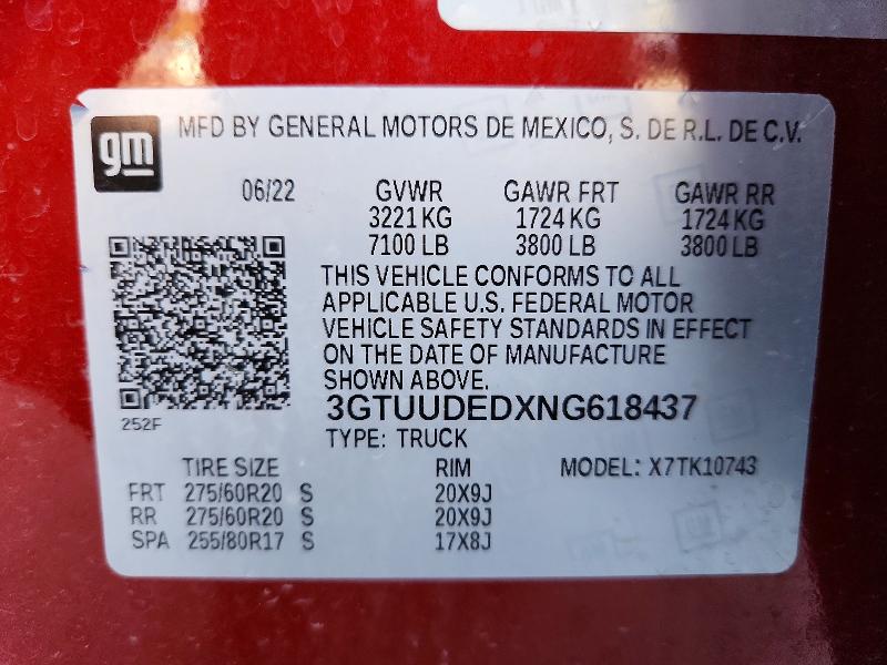 66026576 :رقم المزاد ، 3GTUUDEDXNG618437 vin ، 2022 Gmc Sierra مزاد بيع