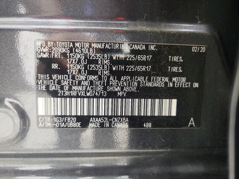 Aukcja sprzedaży 2020 Toyota Rav4, vin: 2T3H1RFVXLW074713, numer aukcji: 64466736