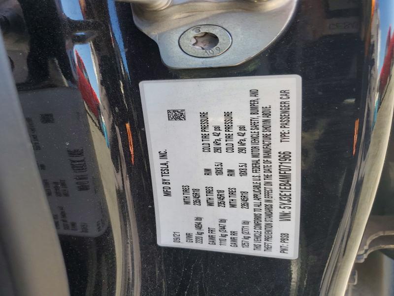 2021 Tesla Model 3 მანქანა იყიდება აუქციონზე, vin: 5YJ3E1EB4MF071966, აუქციონის ნომერი: 63598796