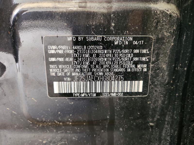 Продаж на аукціоні авто 2017 Subaru Forester, vin: JF2SJAECXHG804275, номер лоту: 64651386