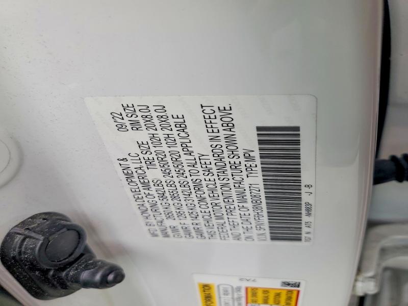Продаж на аукціоні авто 2022 Honda Pilot, vin: 5FNYF6H38NB087271, номер лоту: 65747046