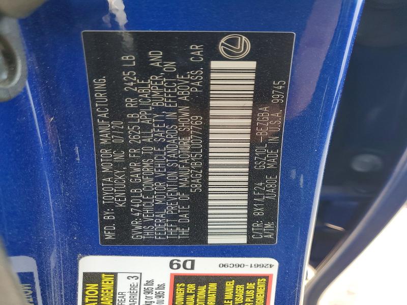 Продаж на аукціоні авто 2020 Lexus Es, vin: 58AGZ1B15LU077769, номер лоту: 66307016