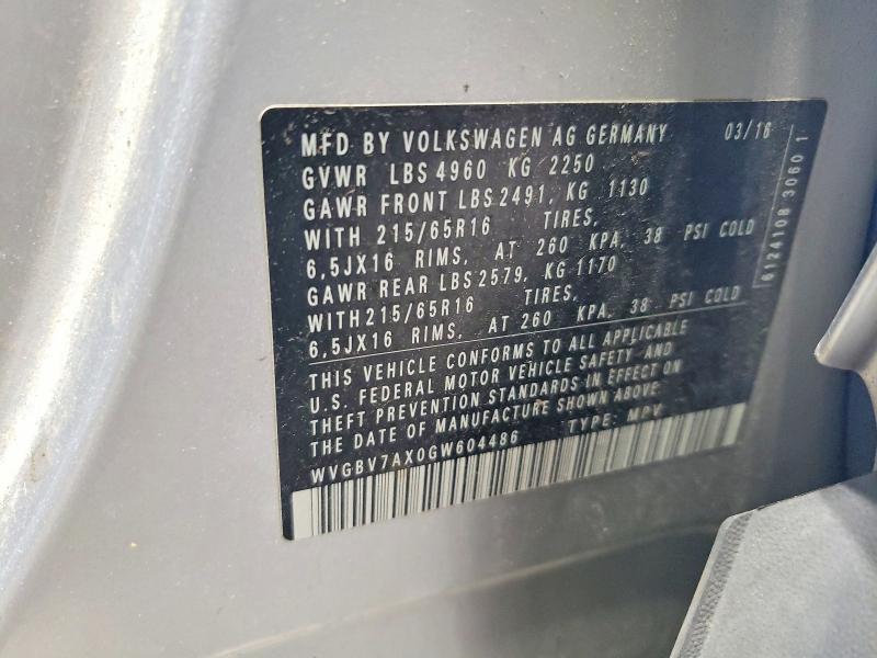 Aukcja sprzedaży 2016 Volkswagen Tiguan, vin: WVGBV7AX0GW604486, numer aukcji: 62905436